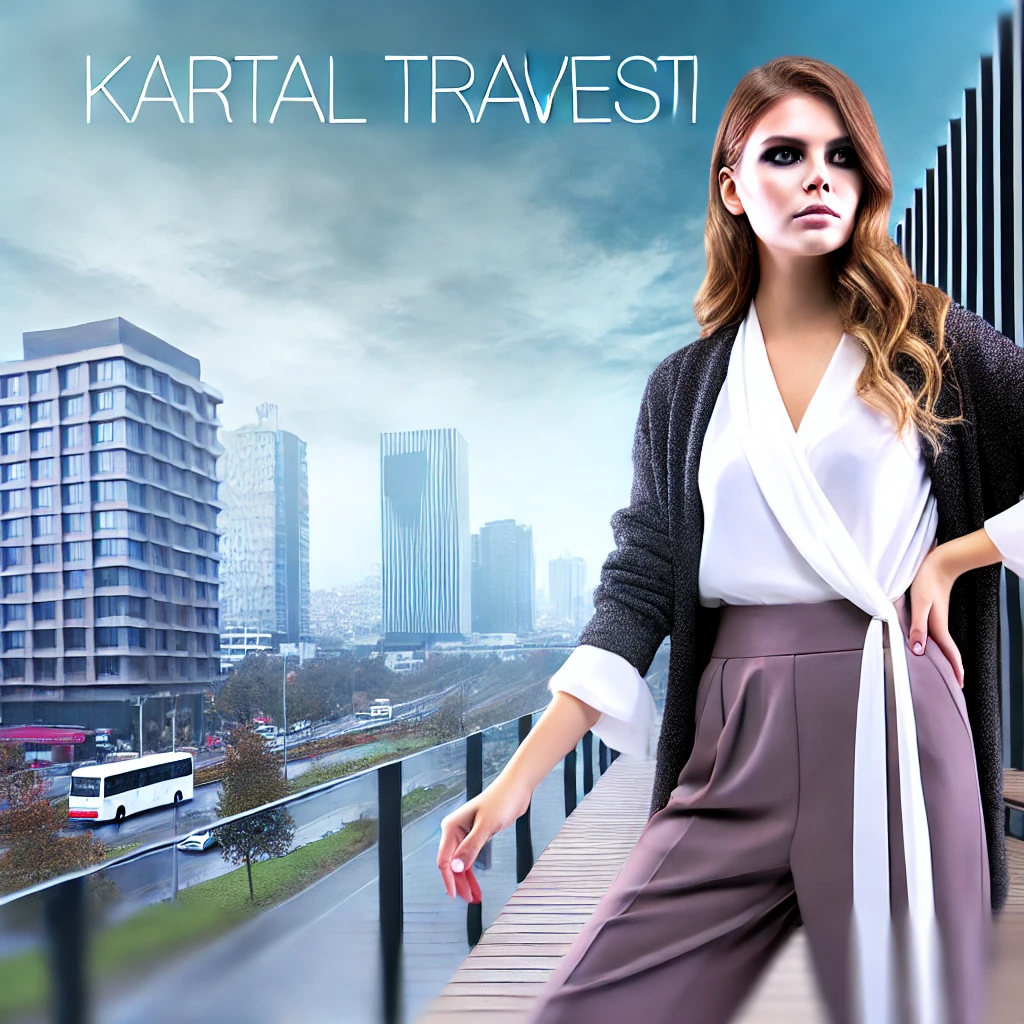 Modern bir kadın, Kartal'da şehir manzarasında şık bir kıyafetle özgüvenini sergiliyor, çağdaş bir zarafet ve profesyonellik havası taşıyor.