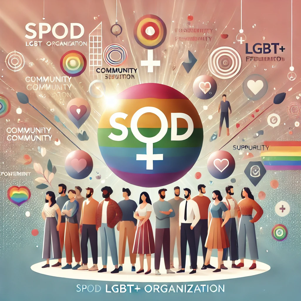 SPoD LGBT+’yi temsil eden, çeşitliliği ve toplumsal dayanışmayı yansıtan modern bir grafik.