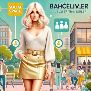Bahçelievler’in modern sosyal ortamında zarafetle duran sarışın bir kadın.